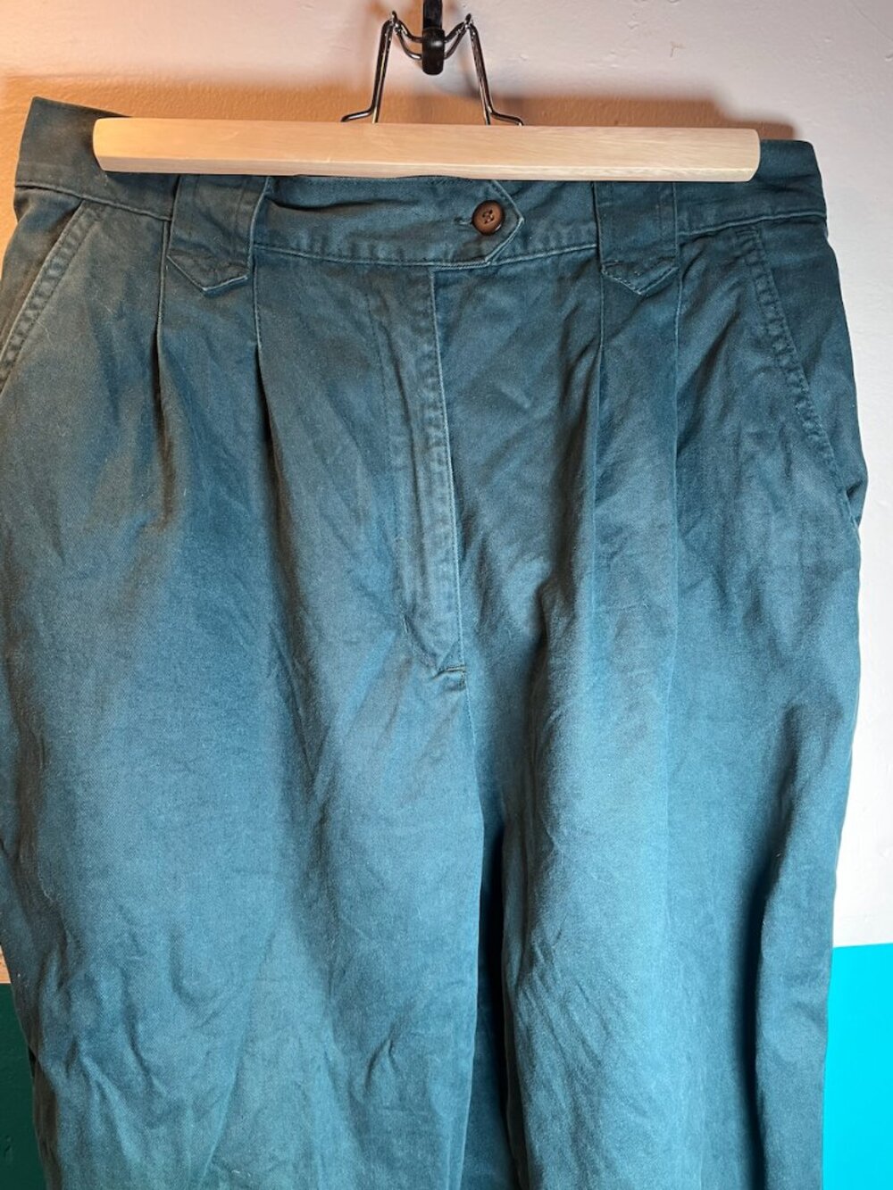 Vintage Woolrich High Rise Pleated Tapered Leg Pants Sz 12, Dark Green/Teal